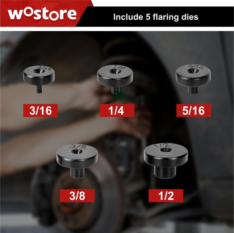 Wostore Double Flaring Tool Kit for 45Â° Single Double Flares with 7 Adapters, Brake Flare Tool with Tube Cutter Deburring Tool for Copper Brake Line, Hydraulic System, Copper Tubing Flare Kit - Image 5